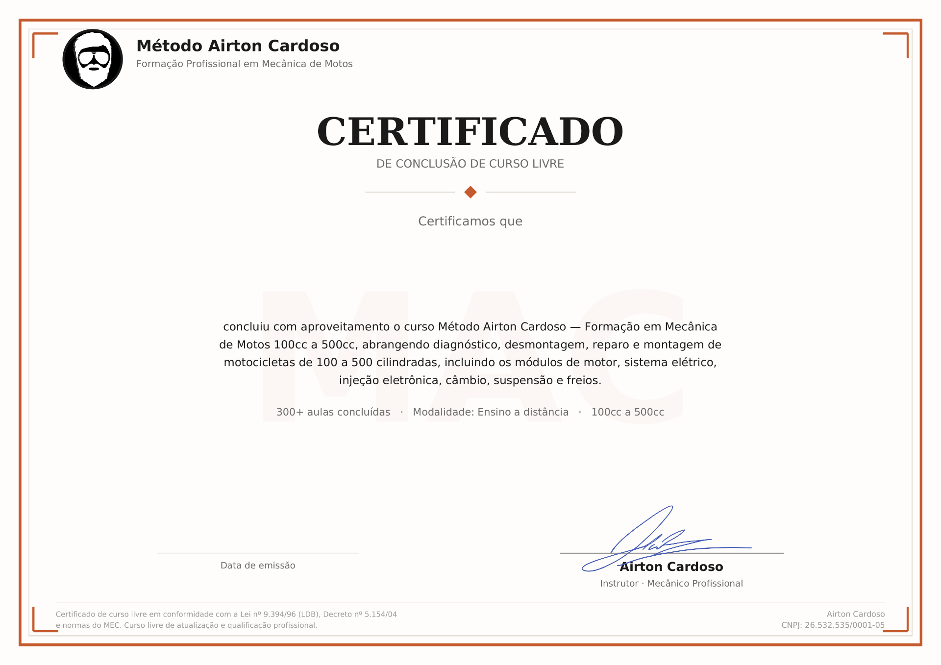 Certificado de conclusão — Método Airton Cardoso